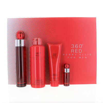 Perry Ellis 360 Red 4 Piece Set For Men: 3.4 Oz Eau De Toilette Spray, 0.25 Oz Eau De Toilette Spray, 6 Oz Deodorizing Body Spray, 3 Oz Shower Gel