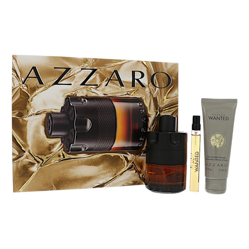Azzaro The Most Wanted Parfum 3 Piece Set For Men: 3.38 Oz Eau De Parfum Spray, 0.33 Oz Eau De Parfum Spray, 2.53 Oz Shampoo
