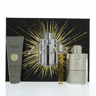 Azzaro Wanted 3 Piece Set For Men: 3.38 Oz Eau De Parfum Spray, 0.33 Oz Eau De Parfum Spray, 2.53 Oz Shampoo