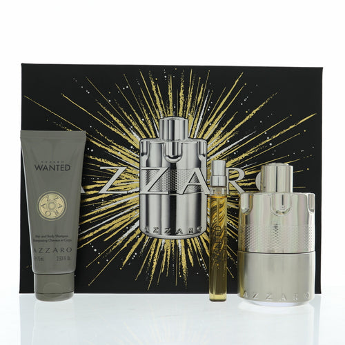 Azzaro Wanted 3 Piece Set For Men: 3.38 Oz Eau De Parfum Spray, 0.33 Oz Eau De Parfum Spray, 2.53 Oz Shampoo