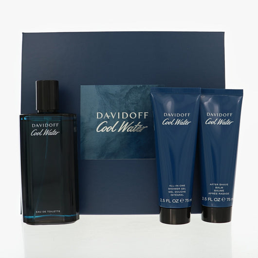 Davidoff Cool Water 3 Piece Set For Men: 4.2 Oz Eau De Toilette Spray, 2.5 Oz All-In-One Shower Gel, 2.5 Oz After Shave Balm