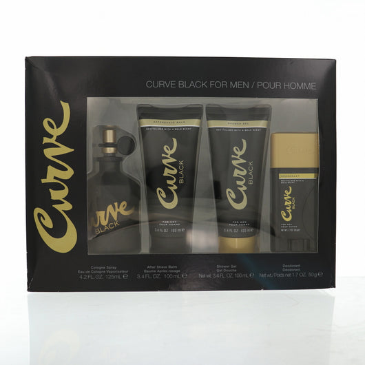 Liz Claiborne Curve Black 4 Piece Set For Men: 4.2 Oz Eau De Cologne Spray, 3.4 Oz Aftershave Balm, 3.4 Oz Shower Gel, 1.7 Oz Deodorant Stick