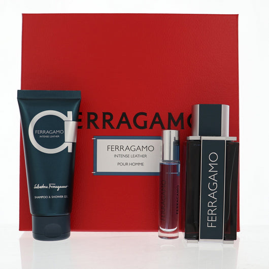 Salvatore Ferragamo Intense Leather 3 Piece Set For Men: 3.4 Oz Eau De Parfum Spray, 0.34 Oz Eau De Parfum Spray, 3.4 Oz Shampoo & Shower Gel