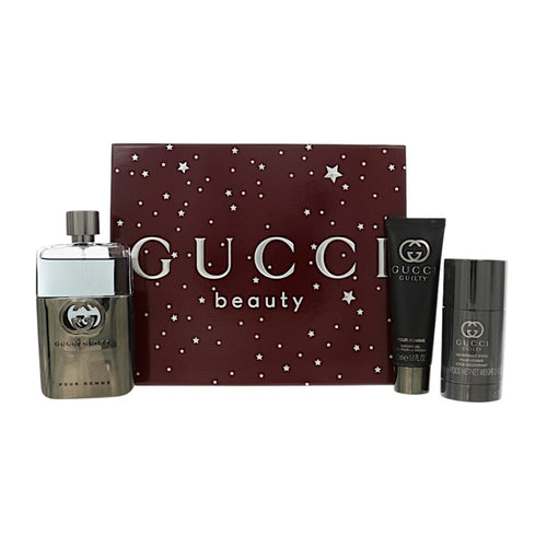 Gucci Guilty 3 Piece Set For Men: 3 Oz Eau De Toilette Spray, 2.4 Oz Deodorant Stick, 1.6 Oz Shower Gel