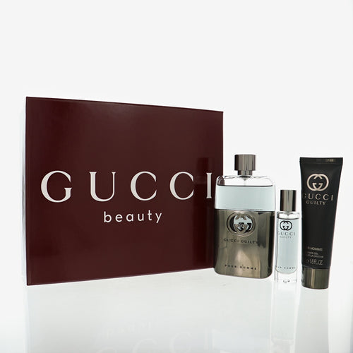 Gucci Guilty 3 Piece Set For Men: 3 Oz Eau De Toilette Spray, 0.5 Oz Eau De Toilette Spray, 1.6 Oz Shower Gel