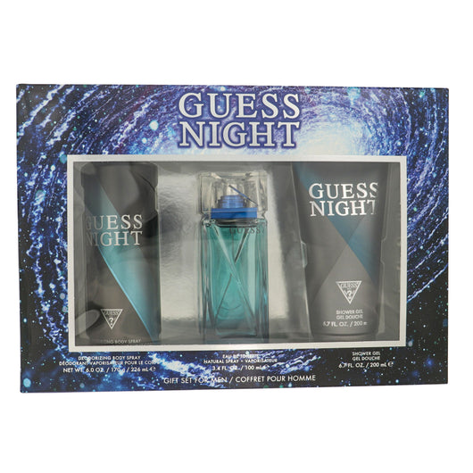 Guess Night 3 Piece Set For Men: 3.4 Oz Eau De Toilette Spray, 6.7 Oz Shower Gel, 6 Oz Deodorant Body Spray