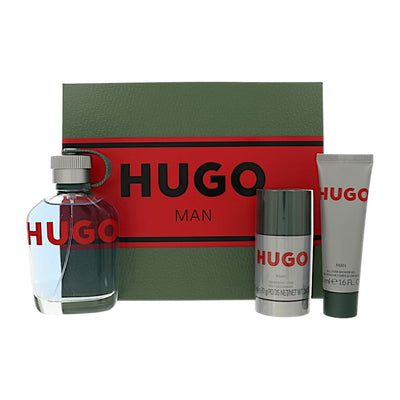 Hugo 3 Piece Set For Men: 4.2 Oz Eau De Toilette Spray, 2.4 Oz Deodorant Stick, 1.6 Oz All-Over Shower Gel