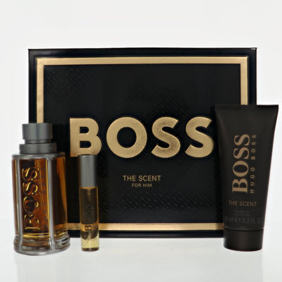 Hugo Boss Boss The Scent 3 Piece Set For Men: 3.3 Oz Eau De Toilette Spray, 0.33 Oz Eau De Toilette Spray, 3.3 Oz Shower Gel