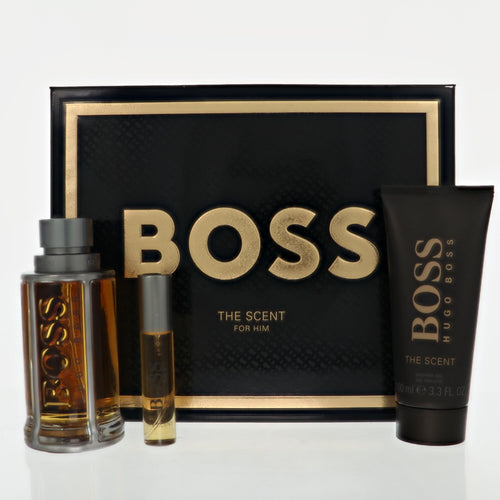 Hugo Boss Boss The Scent 3 Piece Set For Men: 3.3 Oz Eau De Toilette Spray, 0.33 Oz Eau De Toilette Spray, 3.3 Oz Shower Gel