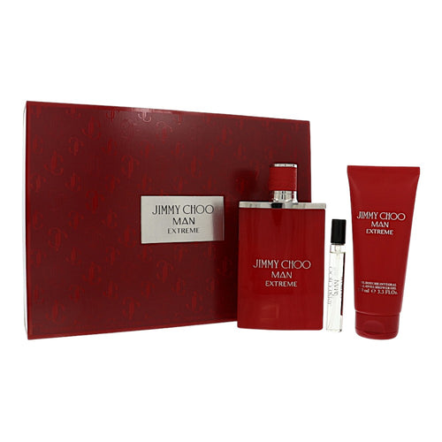 Jimmy Choo Man Extreme 3 Piece Set For Men: 3.3 Oz Eau De Parfum Spray, 0.25 Oz Eau De Parfum Spray, 3.3 Oz All-Over Shower Gel