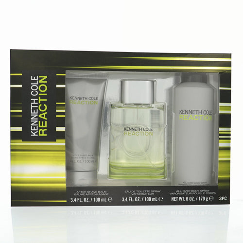 Kenneth Cole Reaction 3 Piece Gift Set For Men - 3.4 Oz Eau De Toilette Spray, 6.0 Oz All Over Body Spray, 3.4 Oz After Shave Balm