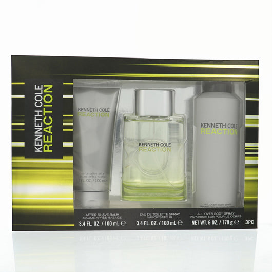 Kenneth Cole Reaction 3 Piece Gift Set For Men - 3.4 Oz Eau De Toilette Spray, 6.0 Oz All Over Body Spray, 3.4 Oz After Shave Balm
