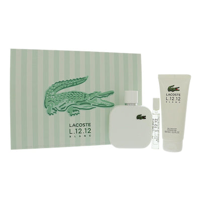 Lacoste L.12.12 Blanc 3 Piece Set For Men: 3.3 Oz Eau De Toilette Spray, 0.25 Oz Eau De Toilette Spray, 3.3 Oz Shower Gel