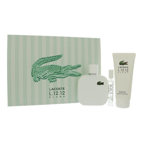 Lacoste L.12.12 Blanc 3 Piece Set For Men: 3.3 Oz Eau De Toilette Spray, 0.25 Oz Eau De Toilette Spray, 3.3 Oz Shower Gel