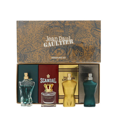 Jean Paul Gaultier 4 Piece Gift Set For Men - 0.24 Oz Le Male Eau De Toilette Splash, 0.24 Oz Scandal Eau De Toilette Splash, 0.24 Oz Le Beau Eau De Toilette Splash, 0.24 Oz Le Male Elixir Eau De Toilette Splash