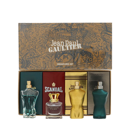 Jean Paul Gaultier 4 Piece Gift Set For Men - 0.24 Oz Le Male Eau De Toilette Splash, 0.24 Oz Scandal Eau De Toilette Splash, 0.24 Oz Le Beau Eau De Toilette Splash, 0.24 Oz Le Male Elixir Eau De Toilette Splash
