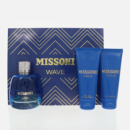 Missoni Wave 3 Piece Set For Men: 3.4 Oz Eau De Toilette Spray, 3.4 Oz Bath & Shower Gel, 3.4 Oz After Shave Balm
