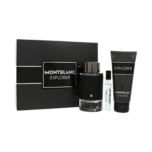 Mont Blanc Explorer 3 Piece Set For Men: 3.3 Oz Eau De Parfum Spray, 0.25 Oz Eau De Parfum Spray, 3.3 Oz All-Over Shower Gel