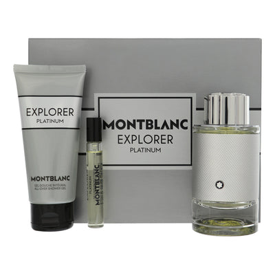 Mont Blanc Explorer Platinum 3 Piece Gift Set For Men - 3.3 Oz Eau De Parfum Spray, 0.25 Oz Eau De Parfum Spray, 3.3 Oz All Over Shower Gel