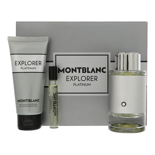 Mont Blanc Explorer Platinum 3 Piece Gift Set For Men - 3.3 Oz Eau De Parfum Spray, 0.25 Oz Eau De Parfum Spray, 3.3 Oz All Over Shower Gel
