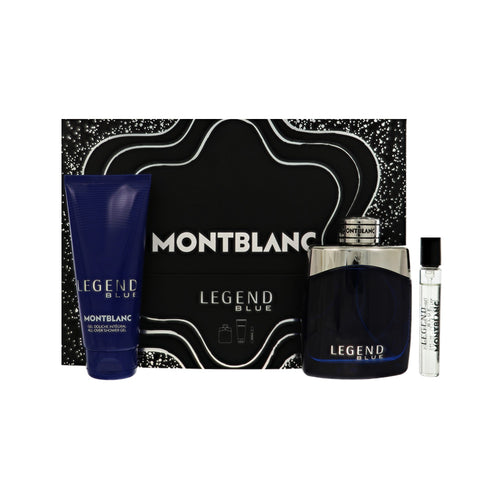 Montblanc Legend Blue 3 Piece Set For Men: 3.3 Oz Eau De Parfum Spray, 0.25 Oz Eau De Parfum Spray, 3.3 Oz All-Over Shower Gel