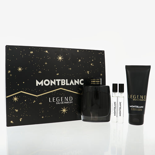 Mont Blanc Legend 4 Piece Set For Men: 3.3 Oz Eau De Parfum Spray, 0.25 Oz Eau De Parfum Spray, 0.25 Oz Eau De Parfum Spray, 3.3 Oz All-Over Shower Gel