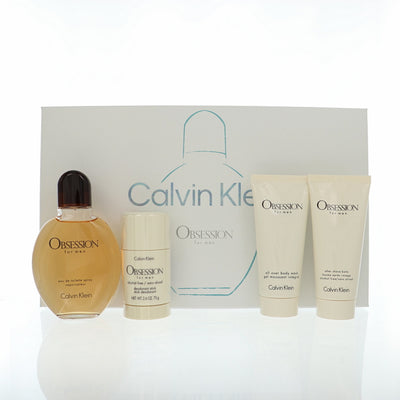 Calvin Klein Obsession 4 Piece Set For Men: 4 Piece Gift Set  - 4.2 Oz Eau De Toilette Spray, 2.6 Oz Deodorant Stick, 3.3 Oz All Over Shower Gel, 3.3 Oz After Shave Balm