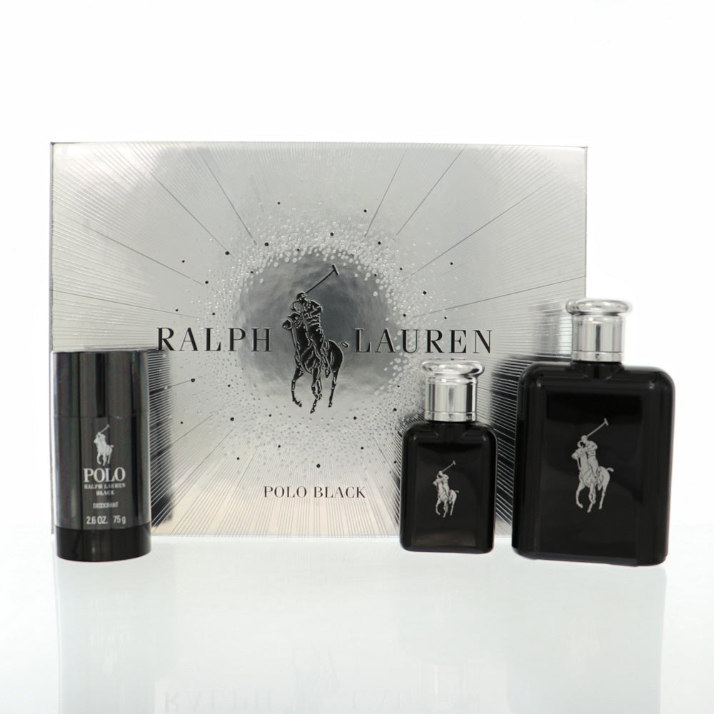 Ralph Lauren Polo Black 3 Piece Set For Men: 4.2 Oz Eau De Toilette Spray, 1.36 Oz Eau De Toilette Spray, 2.6 Oz Deodorant Stick