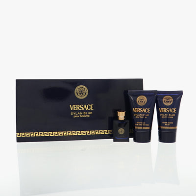 Versace Dylan Blue 3 Piece Set For Men: 0.17 Oz Eau De Toilette Splash, 0.8 Oz Bath & Shower Gel, 0.8 Oz After Shave Balm