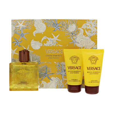 Versace Eros Energy 3 Piece Set For Men: 1.7 Oz Eau De Parfum Spray, 1.7 Oz Bath & Shower Gel, 1.7 Oz After Shave Balm