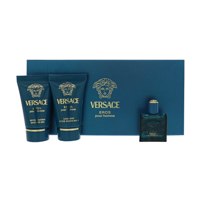 Versace Eros 3 Piece Set For Men: 0.17 Oz Eau De Toilette Splash, 0.8 Oz Shower Gel, 0.8 Oz After Shave Balm