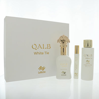 Luniche Qalb White Tie 3 Piece Set For Unisex: 3.4 Oz Eau De Parfum Spray, 0.3 Oz Eau De Parfum, 3.4 Oz Fragrance Mist