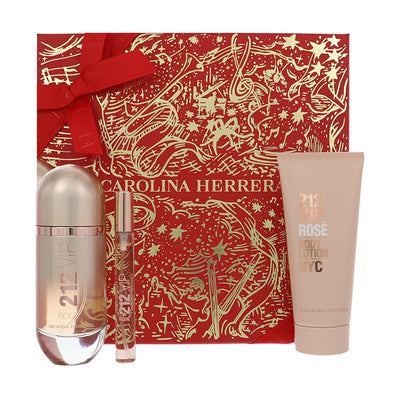 Carolina Herrera 212 Vip Rose 3 Piece Set For Women: 2.7 Oz Eau De Parfum Spray, 0.34 Oz Eau De Parfum Spray, 3.4 Oz Body Lotion