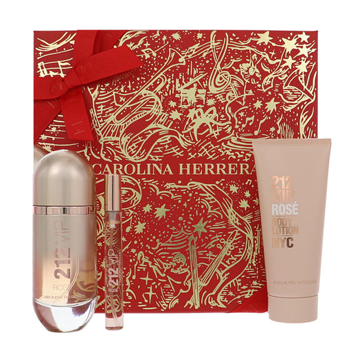 Carolina Herrera 212 Vip Rose 3 Piece Set For Women: 2.7 Oz Eau De Parfum Spray, 0.34 Oz Eau De Parfum Spray, 3.4 Oz Body Lotion