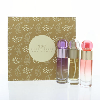 Perry Ellis 360 3 Piece Set For Women: 1 Oz 360 Perry Ellis Eau De Toilette Spray, 1 Oz 360 Coral Eau De Parfum Spray, 1 Oz 360 Purple Eau De Parfum Spray