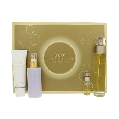Perry Ellis 360Â° 4 Piece Set For Women: 3.4 Oz Eau De Toilette Spray, 0.25 Oz Eau De Toilette Spray, 4 Oz Body Mist Spray, 3 Oz Shower Gel