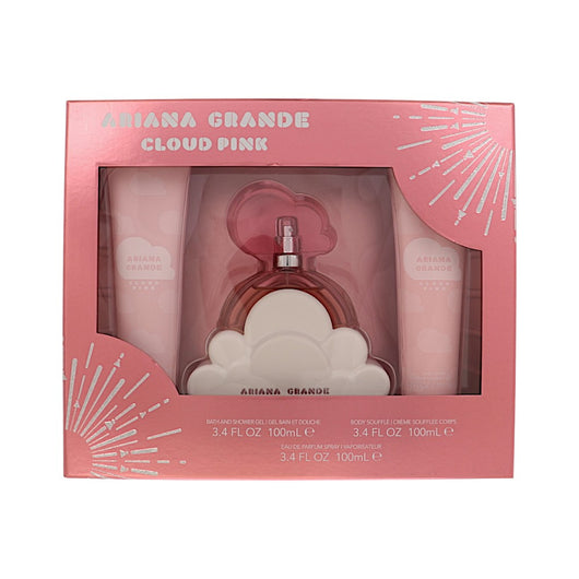 Ariana Grande Cloud Pink 3 Piece Set For Women: 3.4 Oz Eau De Parfum Spray, 3.4 Oz Bath & Shower Gel, 3.4 Oz Body Souffle
