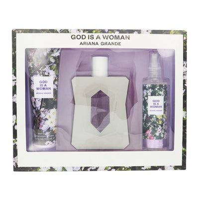 Ariana Grande God Is A Woman 3 Piece Set For Women: 3.4 Oz Eau De Parfum Spray, 4 Oz Body Mist, 3.4 Oz Body Souffle