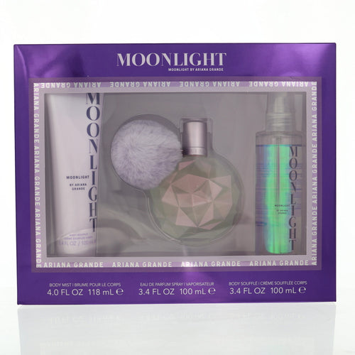 Ariana Grande Moon Light 3 Piece Set For Women: 3.4 Oz Eau De Parfum Spray, 4 Oz Body Mist, 3.4 Oz Body Souffle