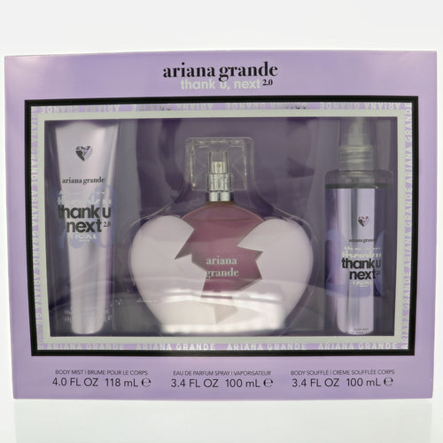 Ariana Grande Thank You,Next 2.0 3 Piece Set For Women: 3.4 Oz Eau De Parfum Spray, 4 Oz Body Mist, 3.4 Oz Body Souffle