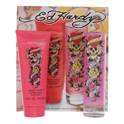 Christian Audigier Ed Hardy 2 Piece Set For Women: 3.4 Oz Eau De Parfum Spray, 6.8 Oz Body Lotion