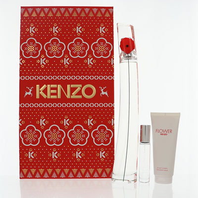 Kenzo Flower 3 Piece Set For Women: 3.3 Oz Eau De Parfum Spray, 0.3 Oz Eau De Parfum Spray, 2.5 Oz Body Milk
