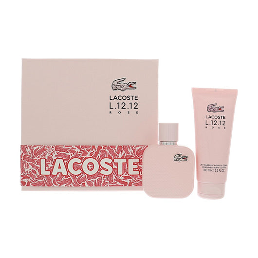 Lacoste L.12.12 Rose 2 Piece Set For Women: 1.7 Oz Eau De Parfum Spray, 3.3 Oz Perfumed Body Lotion