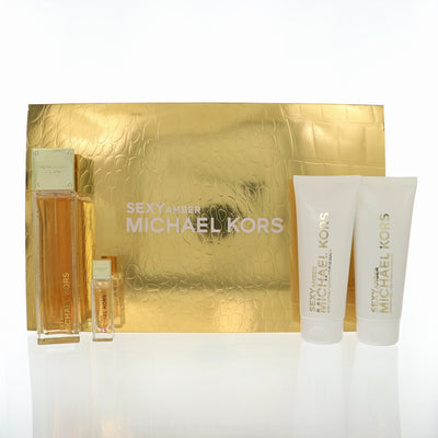 Michael Kors Sexy Amber 4 Piece Set For Women: 3.4 Oz Eau De Parfum Spray, 0.3 Oz Eau De Parfum Spray, 3.4 Oz Shower Gel, 3.4 Oz Body Lotion