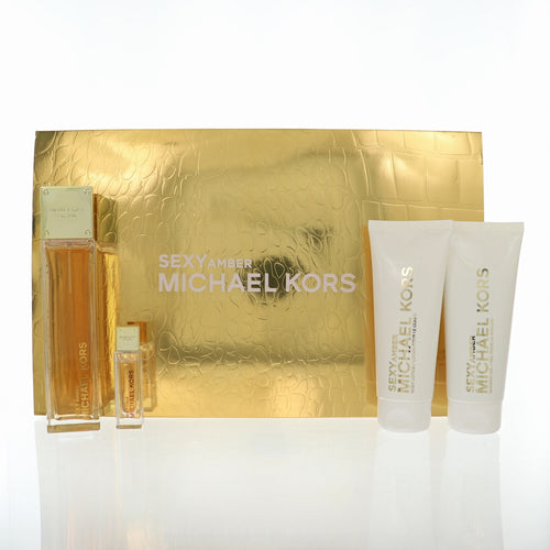 Michael Kors Sexy Amber 4 Piece Set For Women: 3.4 Oz Eau De Parfum Spray, 0.3 Oz Eau De Parfum Spray, 3.4 Oz Shower Gel, 3.4 Oz Body Lotion