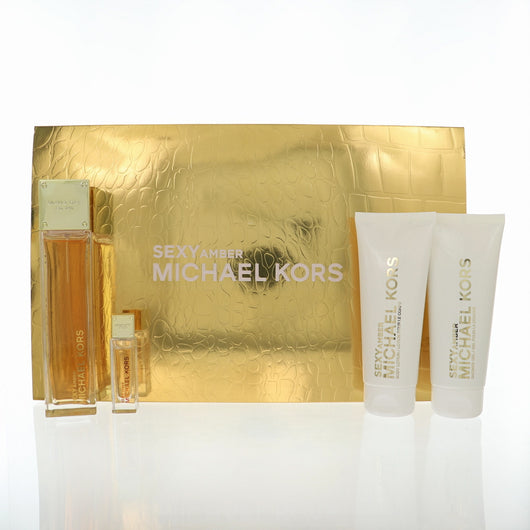 Michael Kors Sexy Amber 4 Piece Set For Women: 3.4 Oz Eau De Parfum Spray, 0.3 Oz Eau De Parfum Spray, 3.4 Oz Shower Gel, 3.4 Oz Body Lotion
