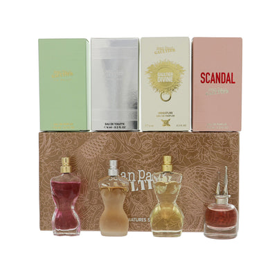 Jean Paul Gaultier 4 Piece Set For Women: 0.2 Oz Scandal Eau De Parfum Splash, 0.2 Oz Gaultier Divine Eau De Parfum Splash, 0.2 Oz Classique Eau De Toilette Splash, 0.2 Oz La Belle Eau De Parfum Splash