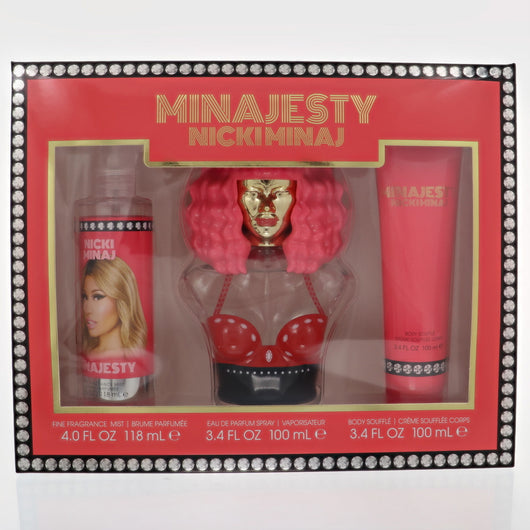 Nicki Minaj Minajesty 3 Piece Set For Women: 3.4 Oz Eau De Parfum Spray, 4 Oz Fragrance Mist, 3.4 Oz Body Souffle