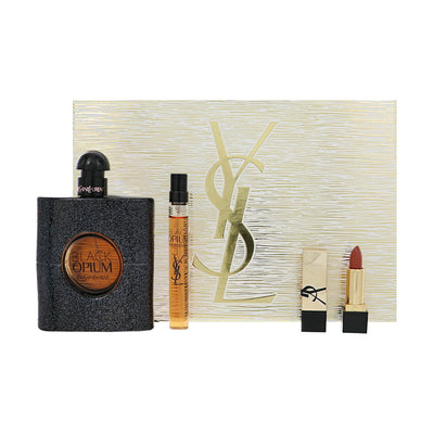 Yves Saint Laurent Black Opium 3 Piece Set For Women: 3 Oz Eau De Parfum Spray, 0.33 Oz Eau De Parfum Spray, 0.04 Oz Lipstick
