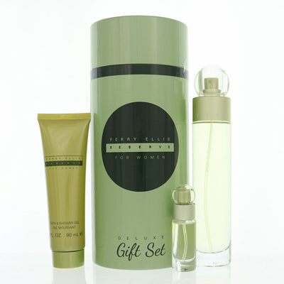 Perry Ellis Reserve 3 Piece Set For Women: 3.4 Oz Eau De Parfum Spray, 0.25 Oz Eau De Parfum Spray, 3 Oz Bath & Shower Gel
